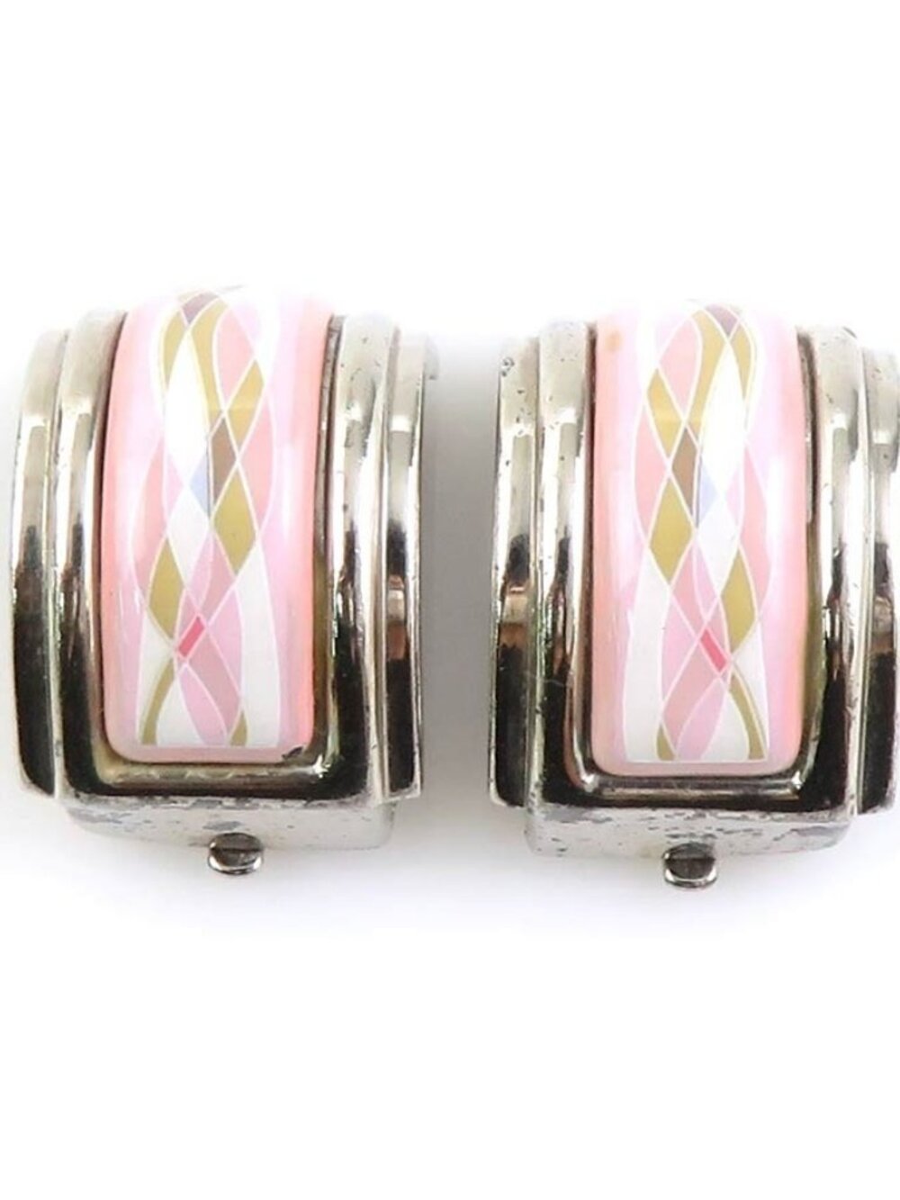 HERMES Cloisonne Earrings Silver/Pink/Multicolor Metal/Enamel